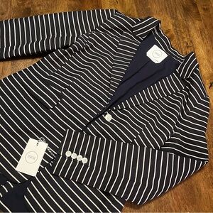 NWT 1901 Nordstrom Navy White Striped Blazer Size 8 Cotton Linen Preppy Workwear